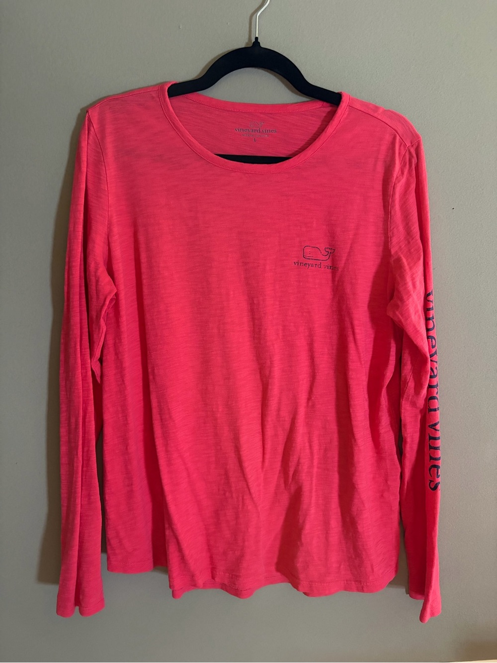 Vineyard Vines Pink Long Sleeve Whale Logo Tee Shirt T-Shirt Large 100% Cotton